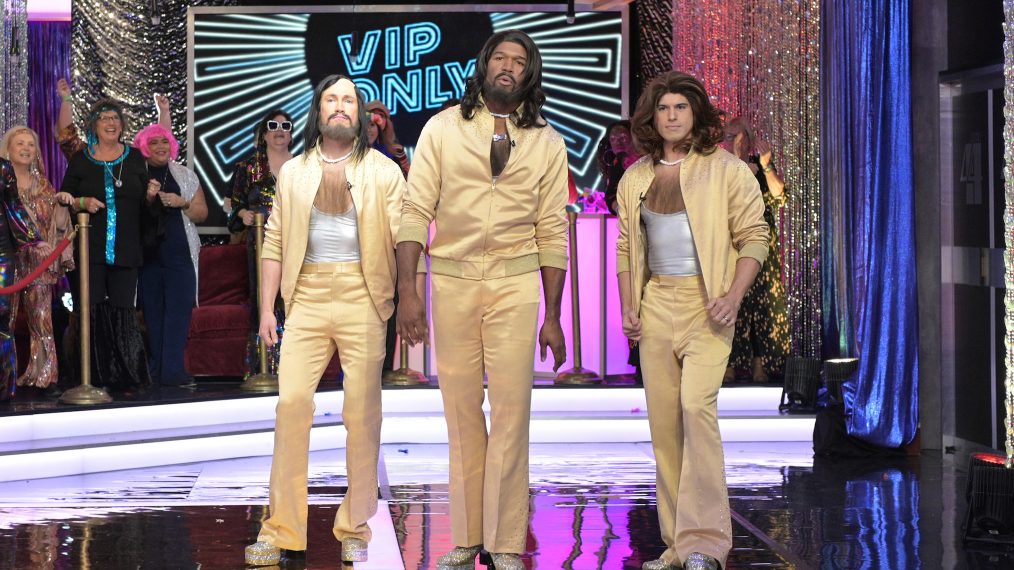 Whit Johnson, Michael Strahan, and Gio Benitez as the Bee Gees on Good Morning America