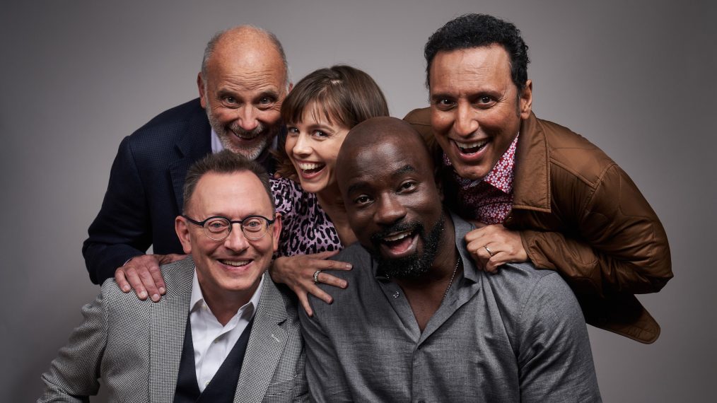 Kurt Fuller, Michael Emerson, Jessi Klein, Mike Colter, and Aasif Mandvi of 'Evil' poses for a portrait during 2019 New York Comic Con