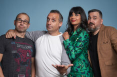 James Murray, Joe Gatto, Jameela Jamil, and Brian Q Quinn of 'Misery Index' pose for a portrait during 2019 New York Comic Con