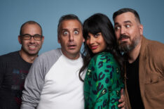James Murray, Joe Gatto, Jameela Jamil, and Brian Q Quinn of 'Misery Index' pose for a portrait during 2019 New York Comic Con