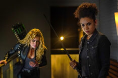 Katherine McNamara as Mia and Andrea Sixtos as Zoe Ramirez in Arrow - 'Leap of Faith'