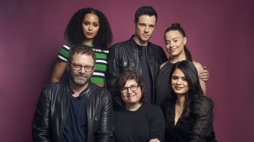 Madeleine Mantock, Craig Shapiro, Liz Kruger, Rupert Evans, Melonie Diaz and Sarah Jeffery of 'Charmed' pose for a portrait during 2019 New York Comic Con