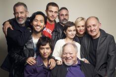 The cast of Devs at 2019 New York Comic Con Portraits - Allon Reich, Jin Ha, Sonoya Mizuno, Karl Glusman, Alex Garland, Cailee Spaeny, Stephen McKinley Henderson, Alison Pill, and Zach Grenier