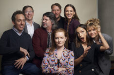 Ben Nedivi, Matt Wolpert, Ronald D. Moore, Michael Dorman, Wrenn Schmidt, Shantel VanSanten, Jodi Balfour, and Sarah Jones of 'For All Mankind' pose for a portrait during 2019 New York Comic Con