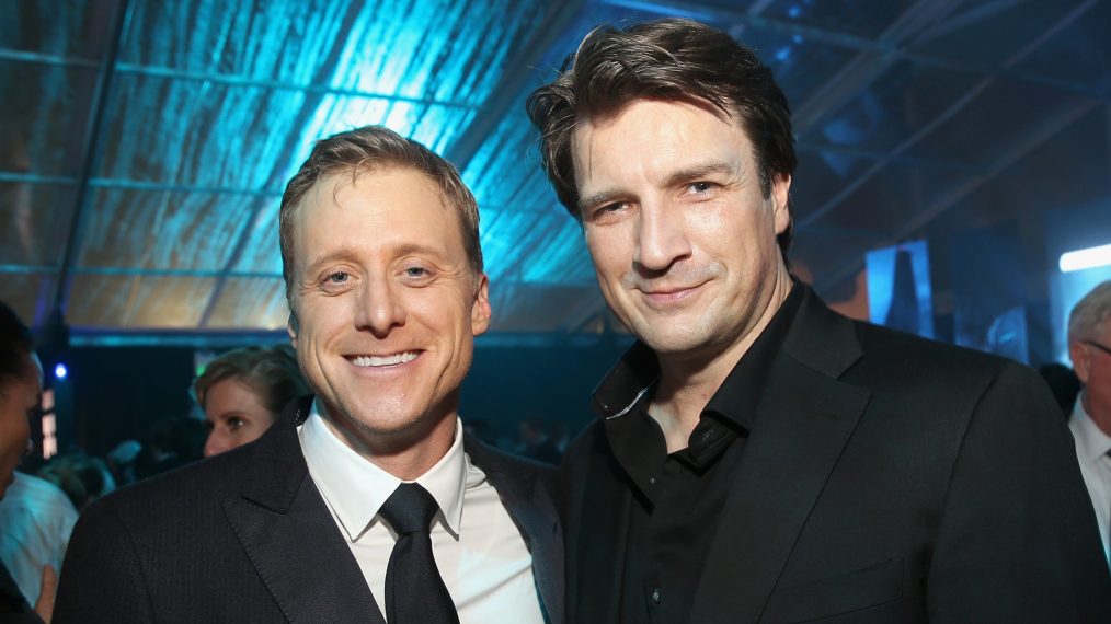 Alan Tudyk and Nathan Fillion attend the world premiere of 'Rogue One: A Star Wars Story'