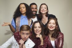 Maxwell Jenkins, Taylor Russell, Ignacio Serricchio, Parker Posey, Molly Parker and Mina Sundwall of Lost In Space poses for a portrait during 2019 New York Comic Con