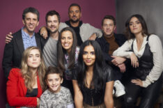 Jeff Rake, Melissa Roxburgh, Matt Long, Jack Messina, Athena Karkanis, J.R. Ramirez, Parveen Kaur, Josh Dallas, and Luna Blaise of 'Manifest' pose for a portrait during 2019 New York Comic Con