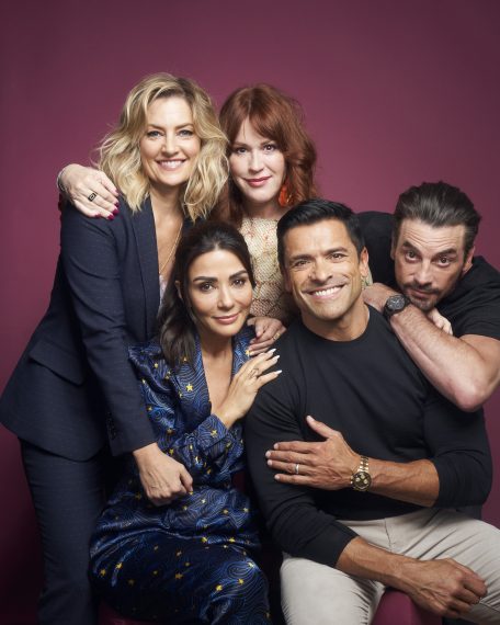 Madchen Amick, Marisol Nichols, Molly Ringwald, Mark Consuelos, and Skeet Ulrich of Riverdale pose for a portrait during 2019 New York Comic Con