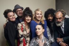 Alison Wright, Graeme Manson, Sheila Vand, Lena Hall, Mickey Sumner, Daveed Diggs, and Steven Ogg of 'Snowpiercer' pose for a portrait during 2019 New York Comic Con