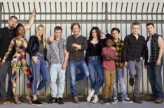 The cast of Shameless - Steve Howey as Kevin Ball, Shanola Hampton as Veronica Fisher, Kate Miner as Tami Tamietti, Jeremy Allen White as Lip Gallagher, William H. Macy as Frank Gallagher, Emma Kenney as Debbie Gallagher, Christian Isaiah as Liam Gallagher, Ethan Cutkosky as Carl Gallagher, Cameron Monaghan as Ian Gallagher, and Noel Fisher as Mickey Milkovich