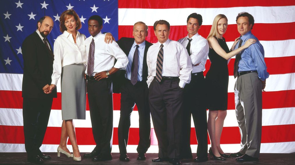 The West Wing cast - Richard Schiff, Allison Janney, Dulé Hill, John Spencer, Martin Sheen, Rob Lowe, Janel Moloney, and Bradley Whitford