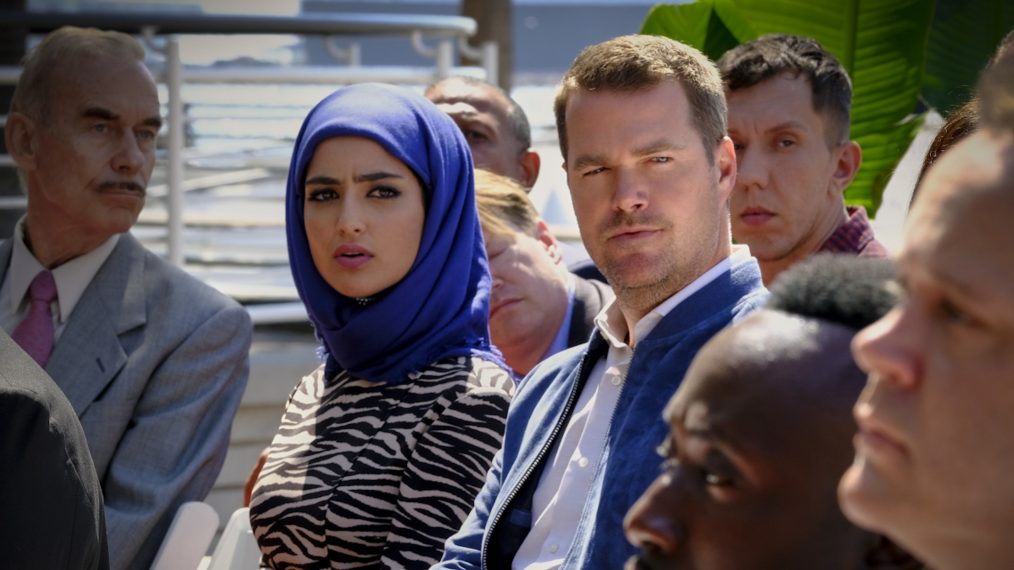 NCIS: Los Angeles - Concours d'Elegance - Medalion Rahimi (NCIS Special Agent Fatima Namazi) and Chris O'Donnell (Special Agent G. Callen)