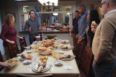 Sean O'Bryan as Uncle Jim, Walton Goggins as Wade, Annie Mumolo as Aunt Allison, Omar Miller as Ben, Maya Lynne Robinson as Michelle, Rob Corddry as Forrest, Michaela Watkins as Delia in The Unicorn - 'Turkeys and Traditions'