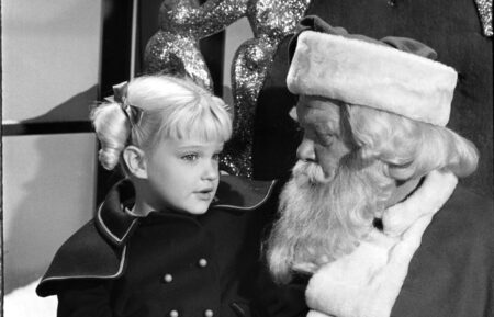 Susan Olsen as Cindy and Hal Smith as Santa Claus in The Brady Bunch