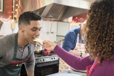 Rome Flynn being hand-fed by Chaley Rose in A Christmas Duet