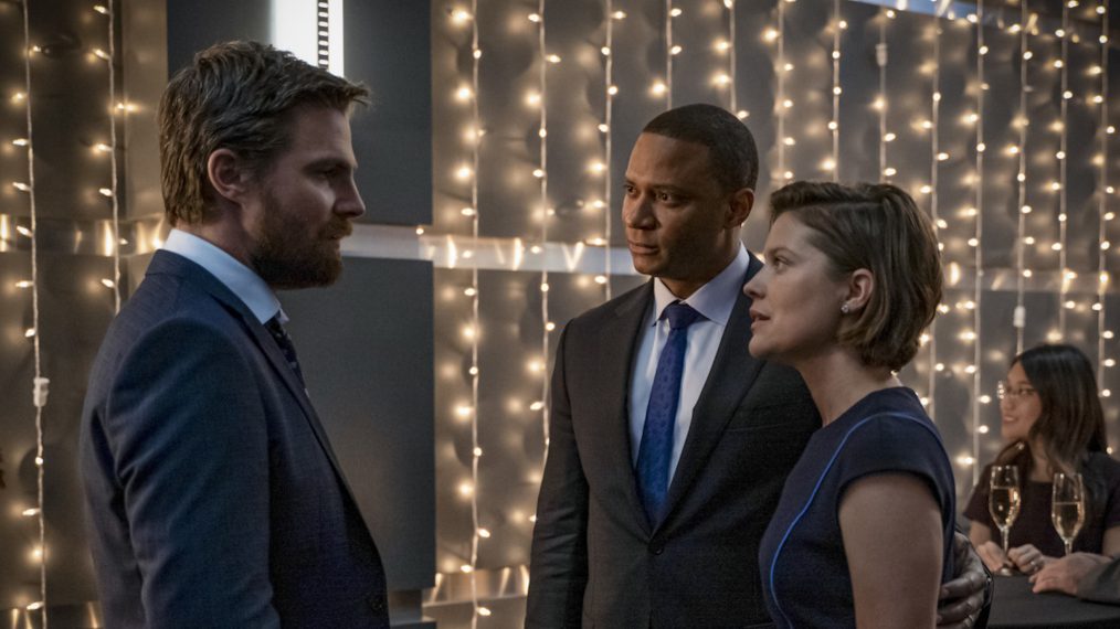 Arrow - Stephen Amell as Oliver Queen/Green Arrow, David Ramsey as John Diggle/Spartan, and Audrey Marie Anderson as Lyla Michaels - 'Reset'