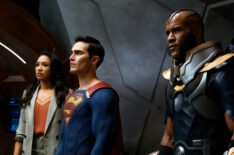 Crisis on Earth-X, Part 3 - Candice Patton as Iris West-Allen, Tyler Hoechlin as Superman, and LaMonica Garrett as The Monitor