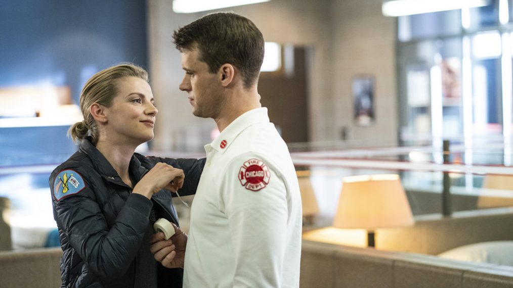 Kara Killmer as Sylvie Brett, Jesse Spencer as Matthew Casey - Chicago Fire - Season 7