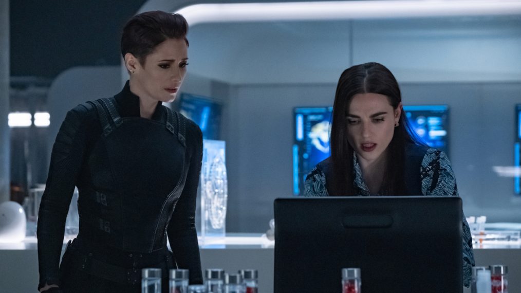 Chyler Leigh as Alex Danvers and Katie McGrath as Lena Luthor in Crisis on Infinite Earths: Part One