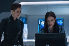 Chyler Leigh as Alex Danvers and Katie McGrath as Lena Luthor in Crisis on Infinite Earths: Part One