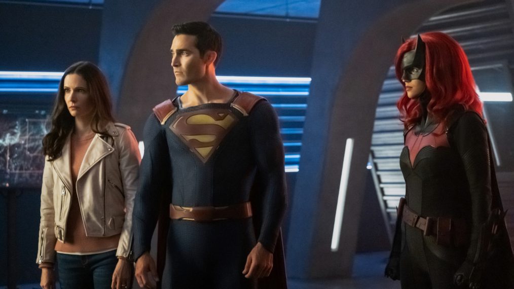 Elizabeth Tulloch as Lois Lane, Tyler Hoechlin as Clark Kent/Superman and Ruby Rose as Kate Kane/Batwoman in Crisis on Infinite Earths: Part One