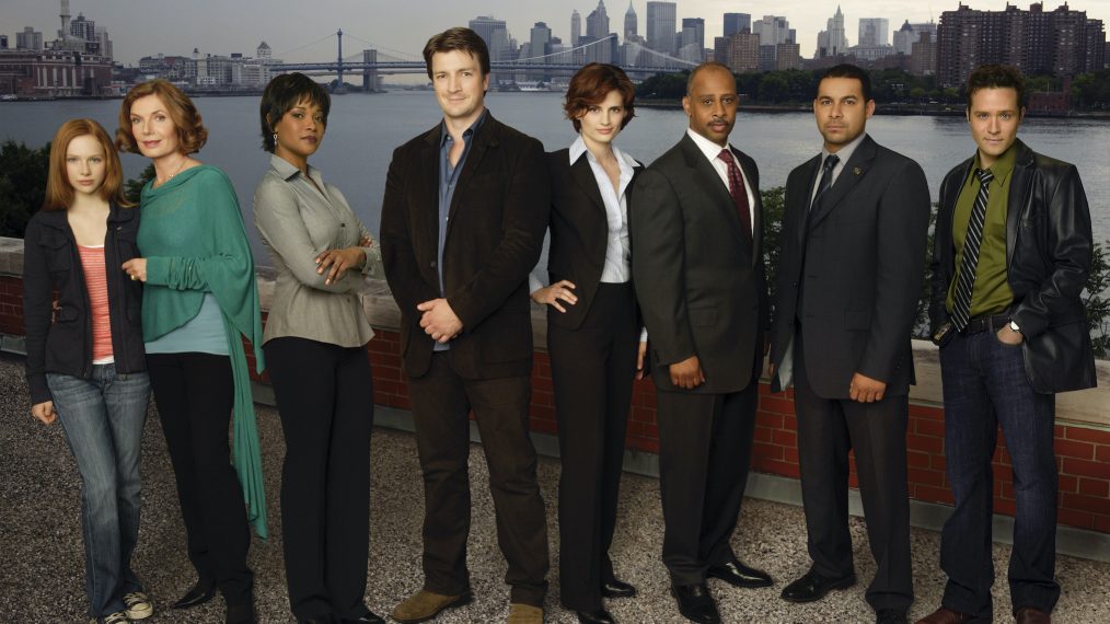 The cast of Castle - Nathan Fillion as Rick Castle, Stana Katic as NYPD Detective Kate Beckett, Susan Sullivan as Martha Rodgers, Molly Quinn as Alexis Castle, Ruben Santiago-Hudson as NYPD Captain Roy Montgomery, Tamala Jones as Medical Examiner Lanie Parish, Jon Huertas as NYPD Detective Tony Esposito, and Seamus Dever as NYPD Detective Kevin Ryan