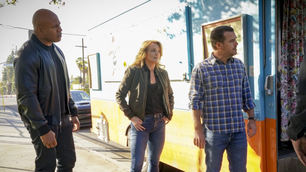 LL Cool J (Special Agent Sam Hanna), Dina Meyer (CIA Officer Veronica Stephens) and Chris O'Donnell (Special Agent G. Callen). CIA Officer Veronica Stephens (Dina Meyer) in NCIS: Los Angeles - 'Groundwork'