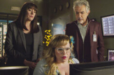 Paget Brewster as Emily Prentiss, Kirsten Vangsness as Penelope Garcia, and Joe Mantegna as David Rossi in Criminal Minds - 'Awakenings'