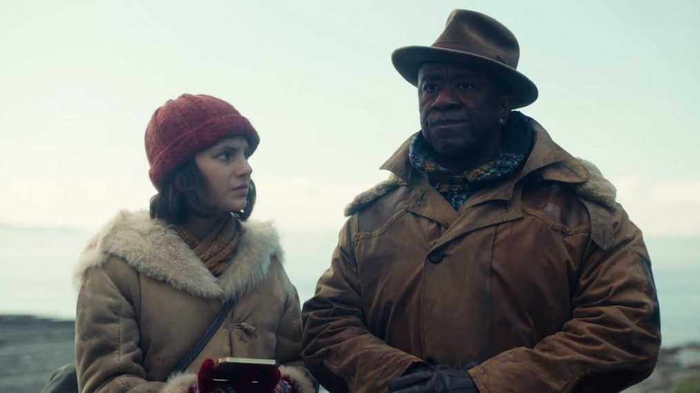 Dafne Keen as Lyra & Lucian Msamati as John Faa in His Dark Materials