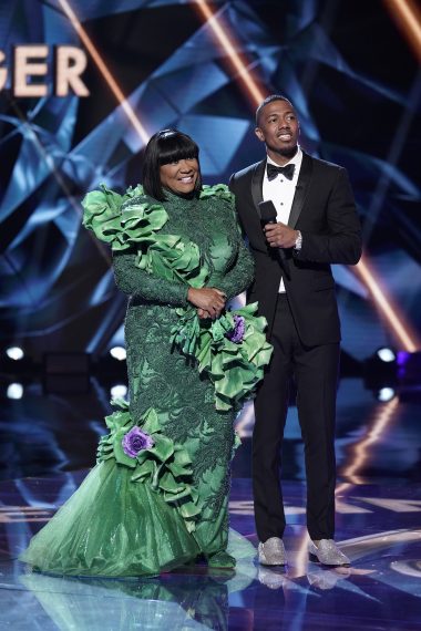 Patti LaBelle and Nick Cannon in the 'Mask and You Shall Receive' episode of The Masked Singer - Flower