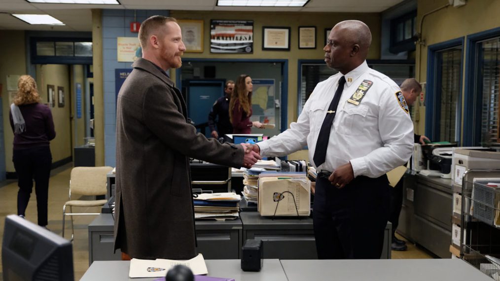 Marc Evan Jackson as Kevin Cozner, Andre Braugher as Ray Holt in Brooklyn Nine-Nine - Season 6
