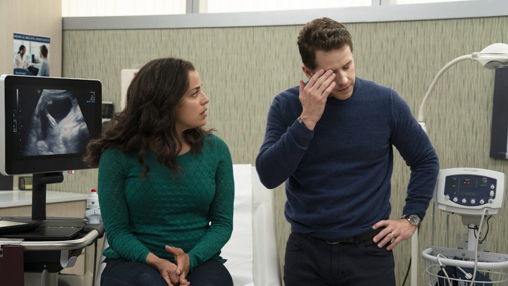 Athena Karkanis as Grace Stone, Josh Dallas as Ben Stone in Manifest - Season 2, Episode 1 - 'Fasten Your Seatbelts'