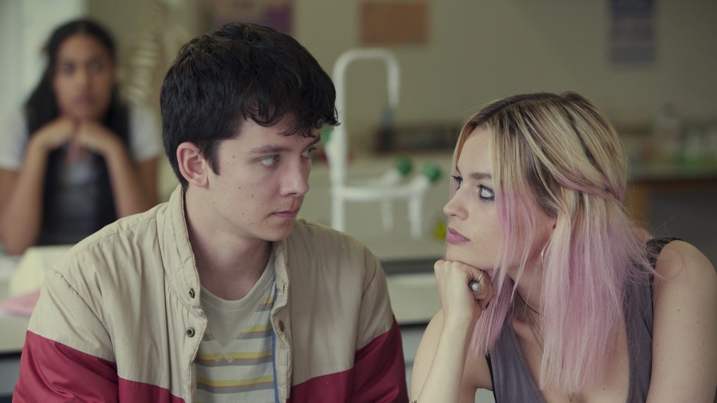 Asa Butterfield and Emma Mackey in Sex Education