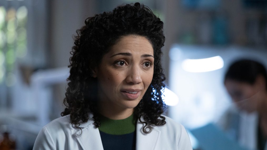 Jasika Nicole holding the elevator door in The Good Doctor