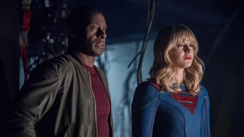 David Harewood as Hank Henshaw/J'onn J'onzz and Melissa Benoist as Kara/Supergirl in Crisis on Infinite Earths: Part Four