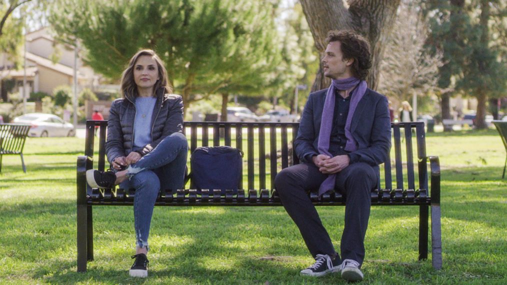 Rachael Leigh Cook as Maxine and Matthew Gray Gubler as Dr. Spencer Reid in the Criminal Minds series finale