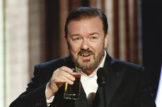 Ricky Gervais drinks beer while hosting the 77th Annual Golden Globe Awards