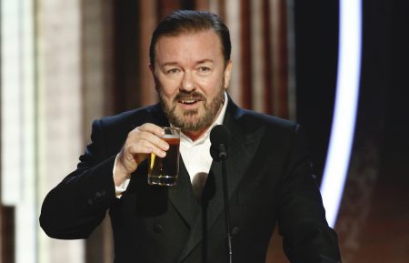 Ricky Gervais drinks beer while hosting the 77th Annual Golden Globe Awards