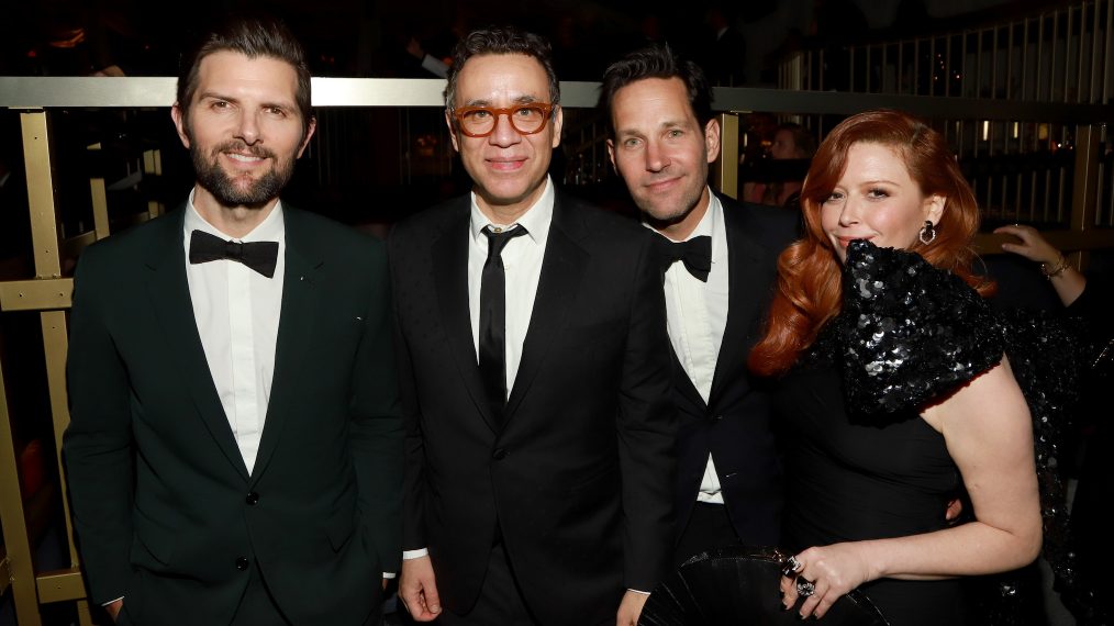 Adam Scott, Fred Armisen, Paul Rudd, and Natasha Lyonne attend the Netflix 2020 Golden Globes After Party