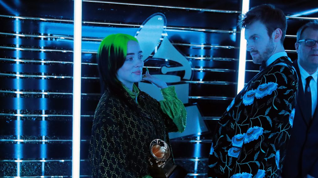 Billie Eilish and Finneas O'Connell backstage at the 62nd Annual Grammy Awards