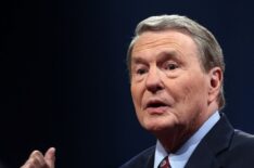 Debate moderator Jim Lehrer speaks prior to Obama And Romney squaring off the the first Presidential Debate In Denver in October 2012