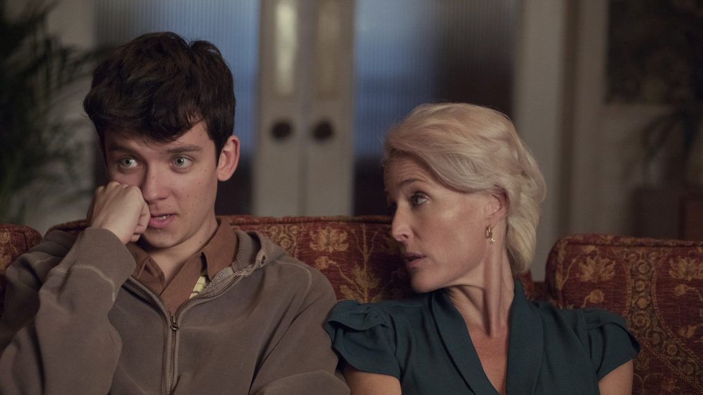 Asa Butterfield and Gillian Anderson in Sex Education - Season 1