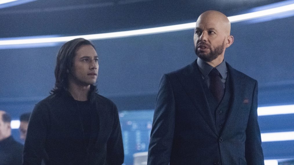 Jesse Rath as Brainiac-5 and Jon Cryer as Lex Luthor in Supergirl - 'Back From the Future - Part One'