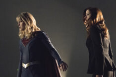 Melissa Benoist as Kara/Supergirl and Julie Gonzalo as Andrea Rojas/Acrata in Supergirl - 'Back From the Future - Part One'