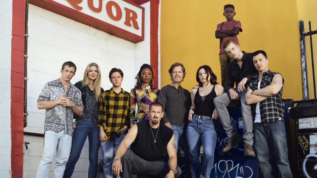 Shameless - Jeremy Allen White as Lip Gallagher, Kate Miner as Tami Tamietti, Ethan Cutkosky as Carl Gallagher, Steve Howey as Kevin Ball, Shanola Hampton as Veronica Fisher, William H. Macy as Frank Gallagher, Emma Kenney as Debbie Gallagher, Christian Isaiah as Liam Gallagher, Cameron Monaghan as Ian Gallagher, and Noel Fisher as Mickey Milkovich - Season 10
