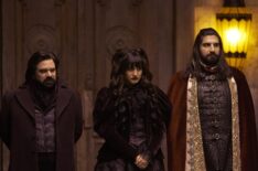 Matt Berry as Laszlo, Natasia Demetriou as Nadja, Kayvan Novak as Nandor in What We Do in the Shadows