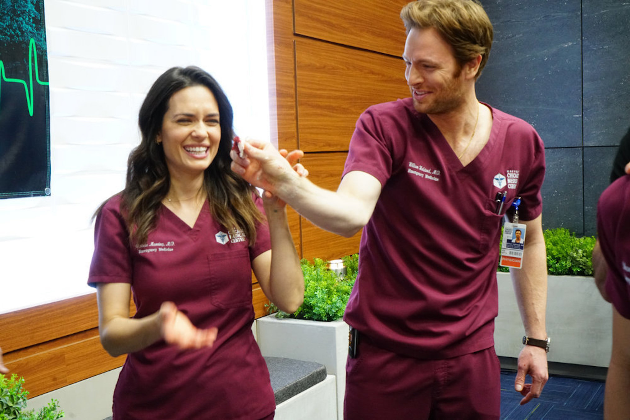 Chicago Med 100 Episodes - Torrey DeVitto and Nick Gehlfuss