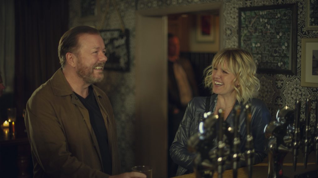 After Life - Season 2 - Tony (Ricky Gervais) shares a drink with Nurse (Ashley Jensen)