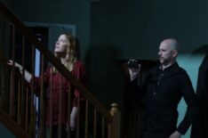 Matt Anderson records Amy Allan during their walk through the client's staircase on Travel Channel's The Dead Files