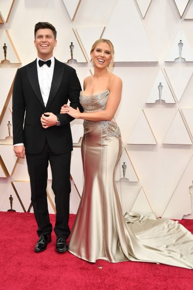 Colin Jost and Scarlett Johansson attend the 92nd Annual Academy Awards